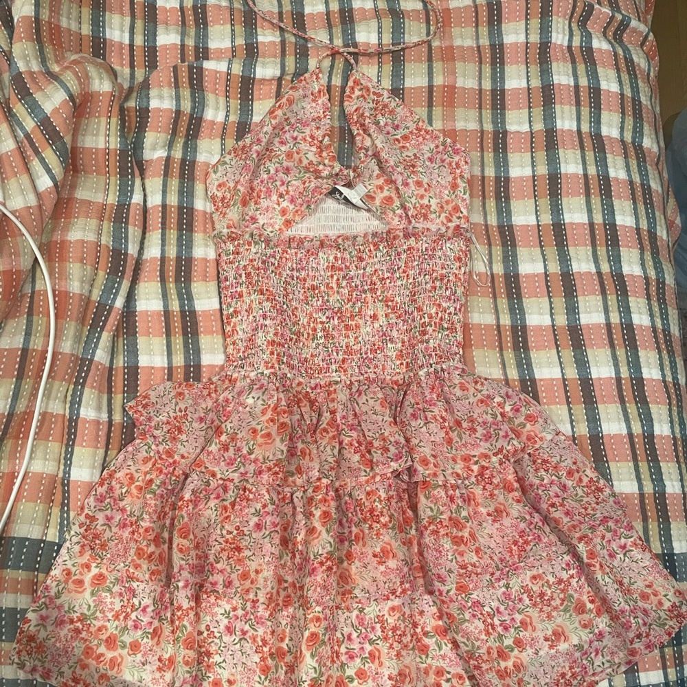 Floral Pink Open Back Mini Dress